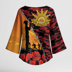ANZAC Lest We Forget Kimono Sleeve Blouse Australian Army Poppy Tribute
