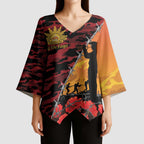 ANZAC Lest We Forget Kimono Sleeve Blouse Australian Army Poppy Tribute