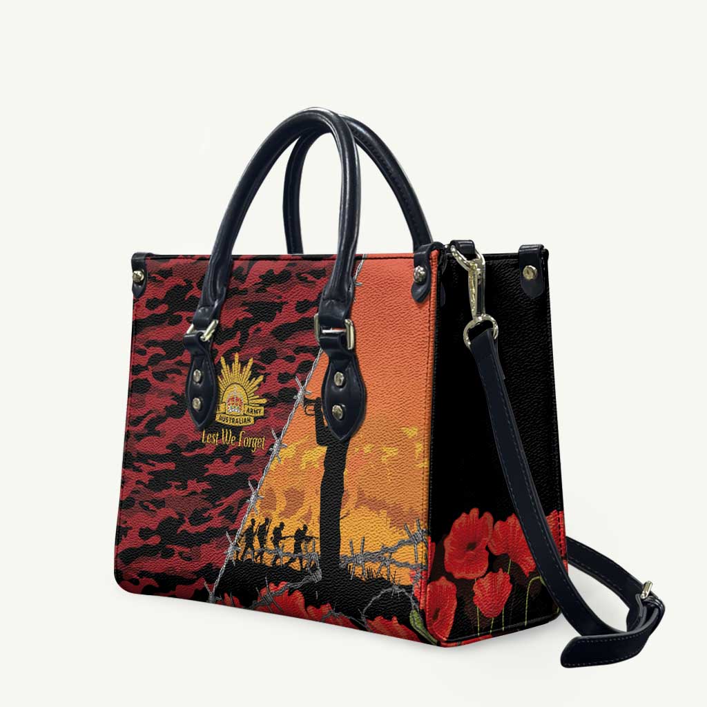 ANZAC Lest We Forget Leather Bag Australian Army Poppy Tribute