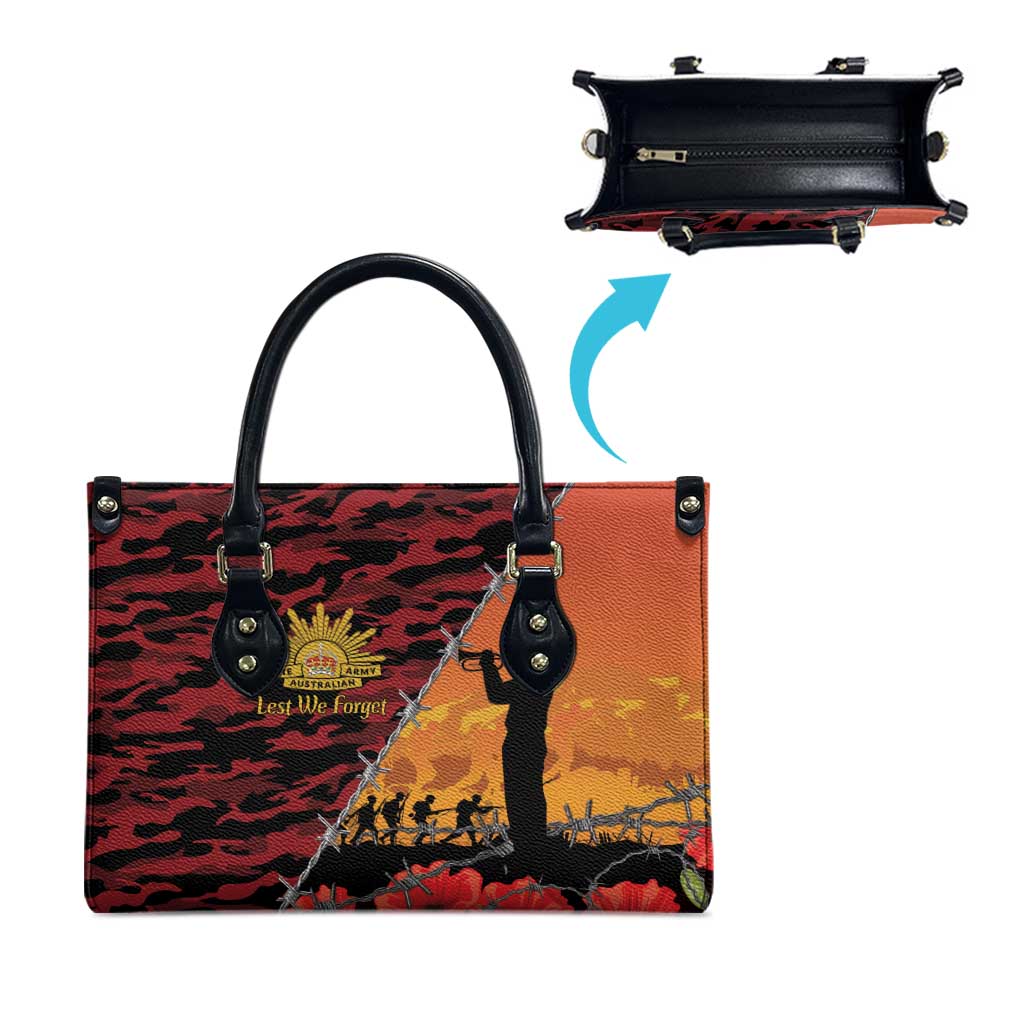 ANZAC Lest We Forget Leather Bag Australian Army Poppy Tribute