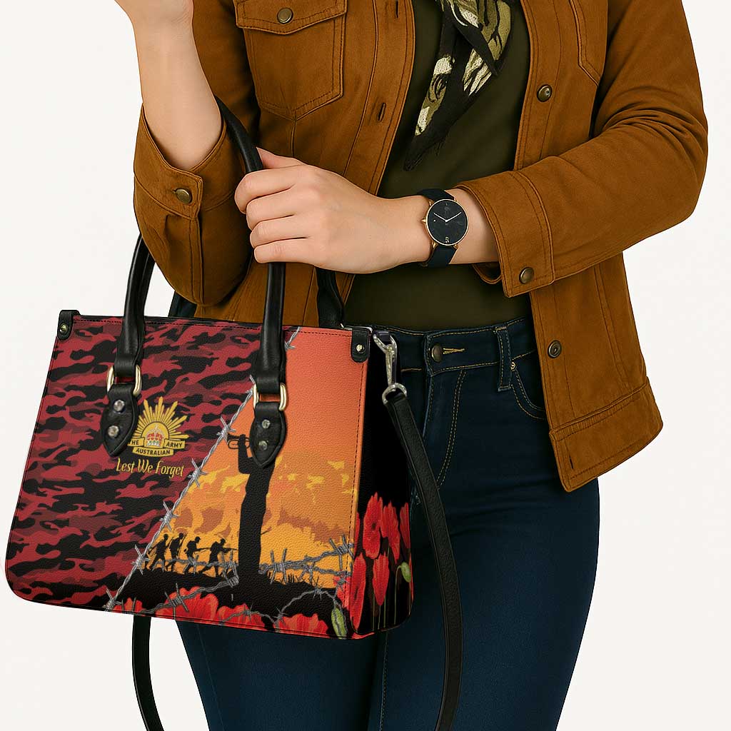ANZAC Lest We Forget Leather Bag Australian Army Poppy Tribute