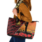 ANZAC Lest We Forget Leather Tote Bag Australian Army Poppy Tribute