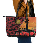 ANZAC Lest We Forget Leather Tote Bag Australian Army Poppy Tribute