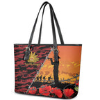 ANZAC Lest We Forget Leather Tote Bag Australian Army Poppy Tribute