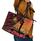 ANZAC Lest We Forget Leather Tote Bag Australian Army Poppy Tribute