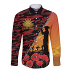 ANZAC Lest We Forget Long Sleeve Button Shirt Australian Army Poppy Tribute