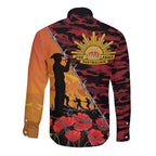 ANZAC Lest We Forget Long Sleeve Button Shirt Australian Army Poppy Tribute