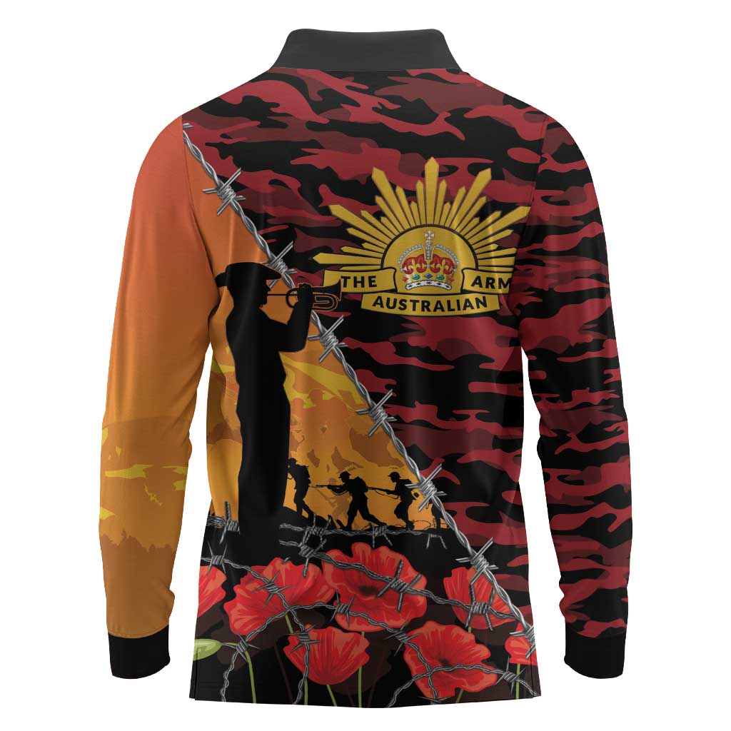 ANZAC Lest We Forget Long Sleeve Polo Shirt Australian Army Poppy Tribute