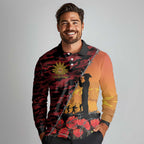 ANZAC Lest We Forget Long Sleeve Polo Shirt Australian Army Poppy Tribute