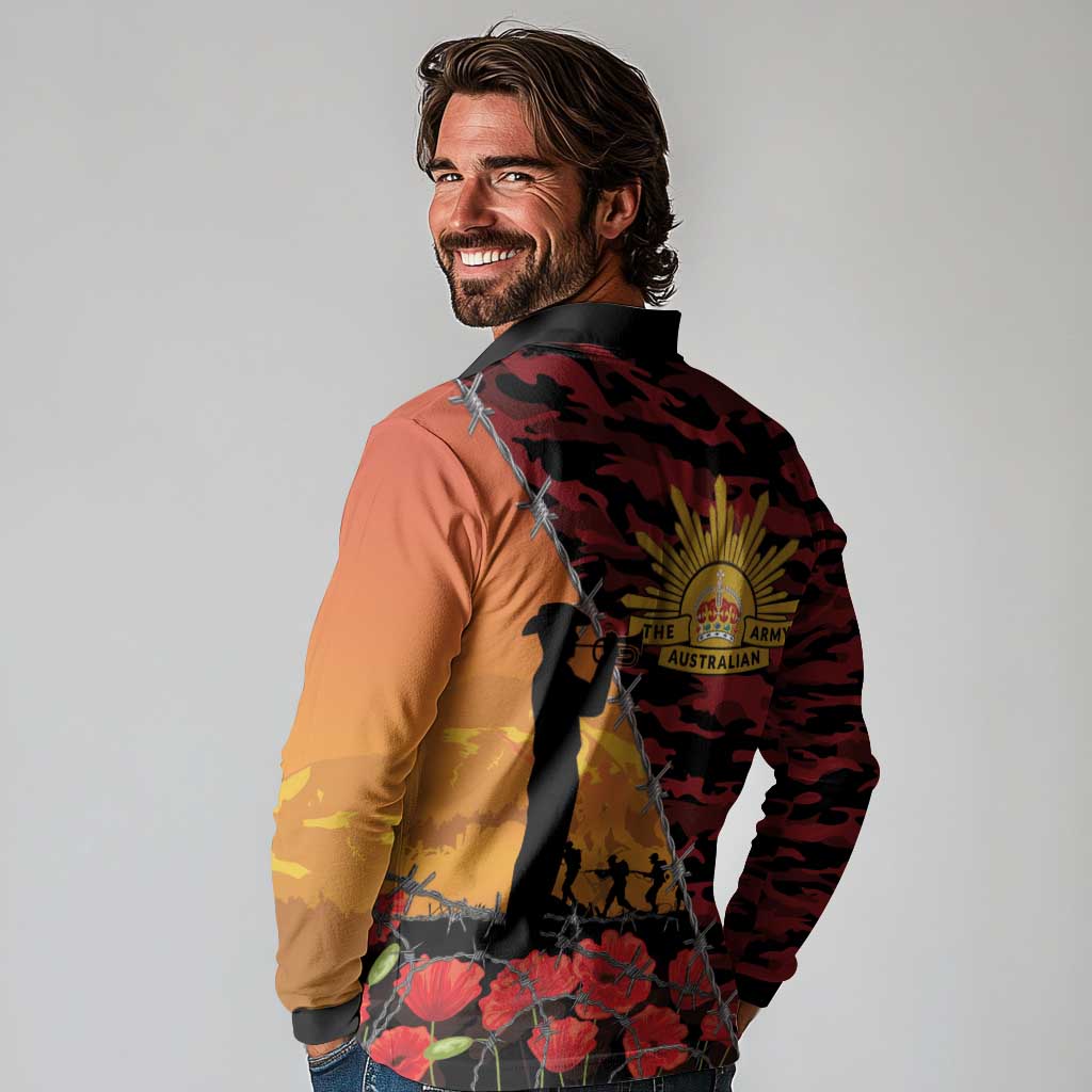 ANZAC Lest We Forget Long Sleeve Polo Shirt Australian Army Poppy Tribute