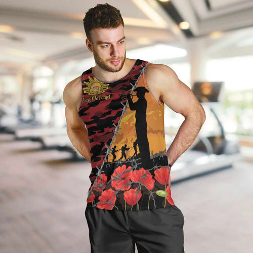 ANZAC Lest We Forget Men Tank Top Australian Army Poppy Tribute