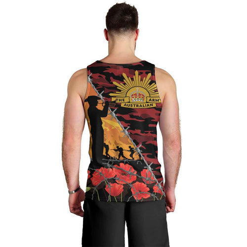 ANZAC Lest We Forget Men Tank Top Australian Army Poppy Tribute
