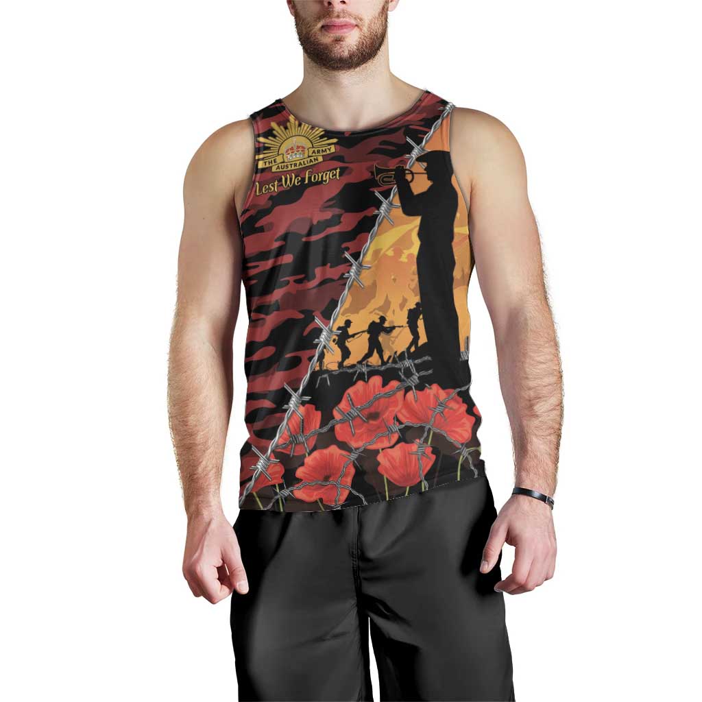ANZAC Lest We Forget Men Tank Top Australian Army Poppy Tribute