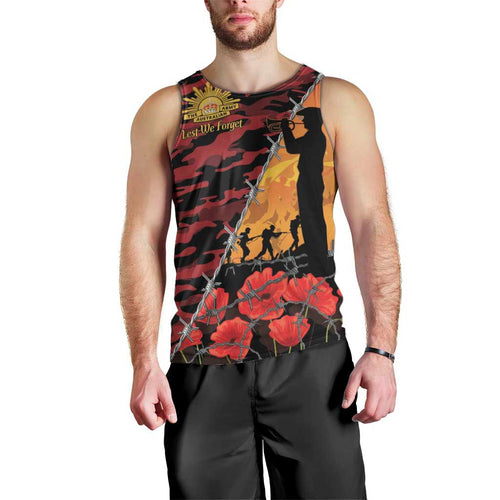 ANZAC Lest We Forget Men Tank Top Australian Army Poppy Tribute