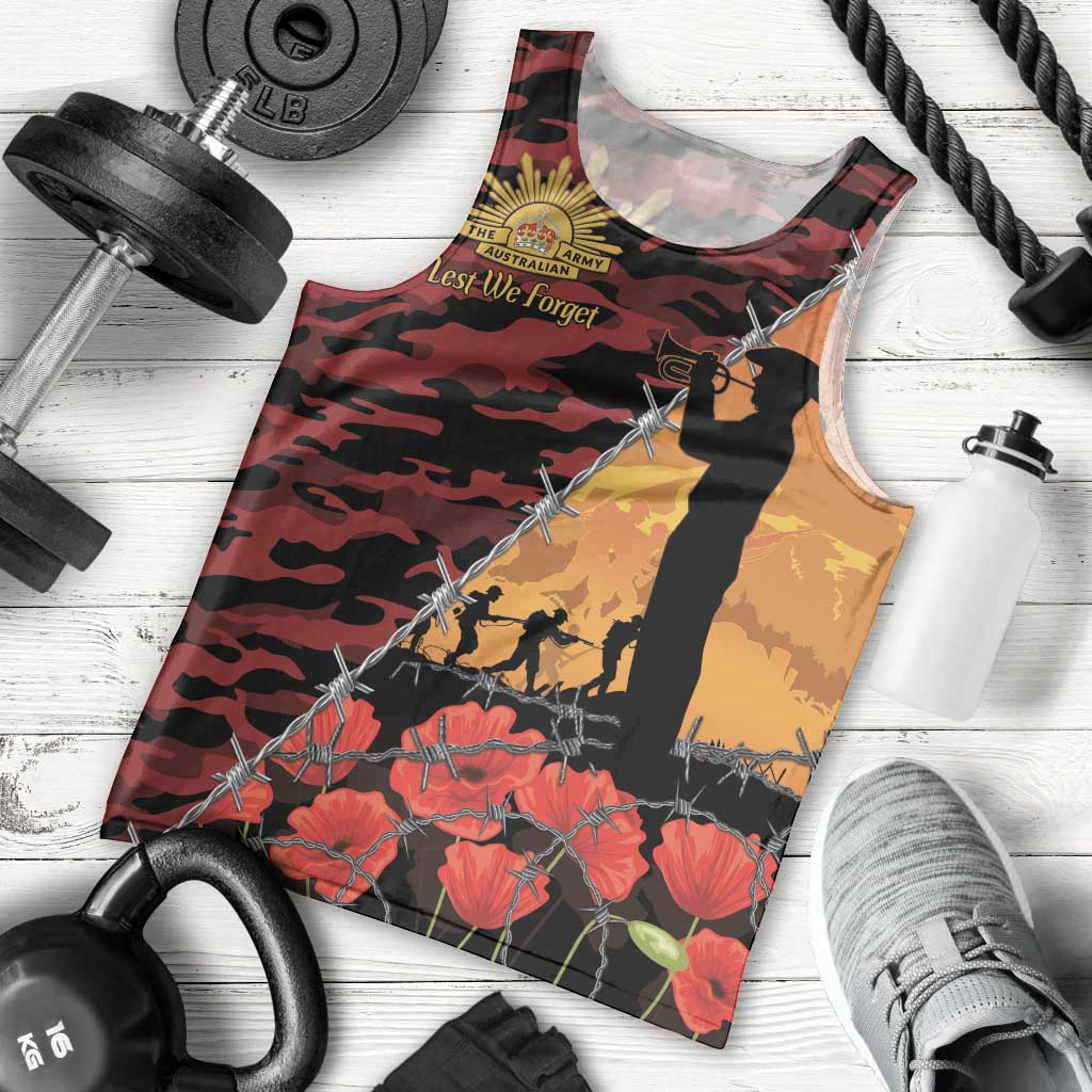 ANZAC Lest We Forget Men Tank Top Australian Army Poppy Tribute