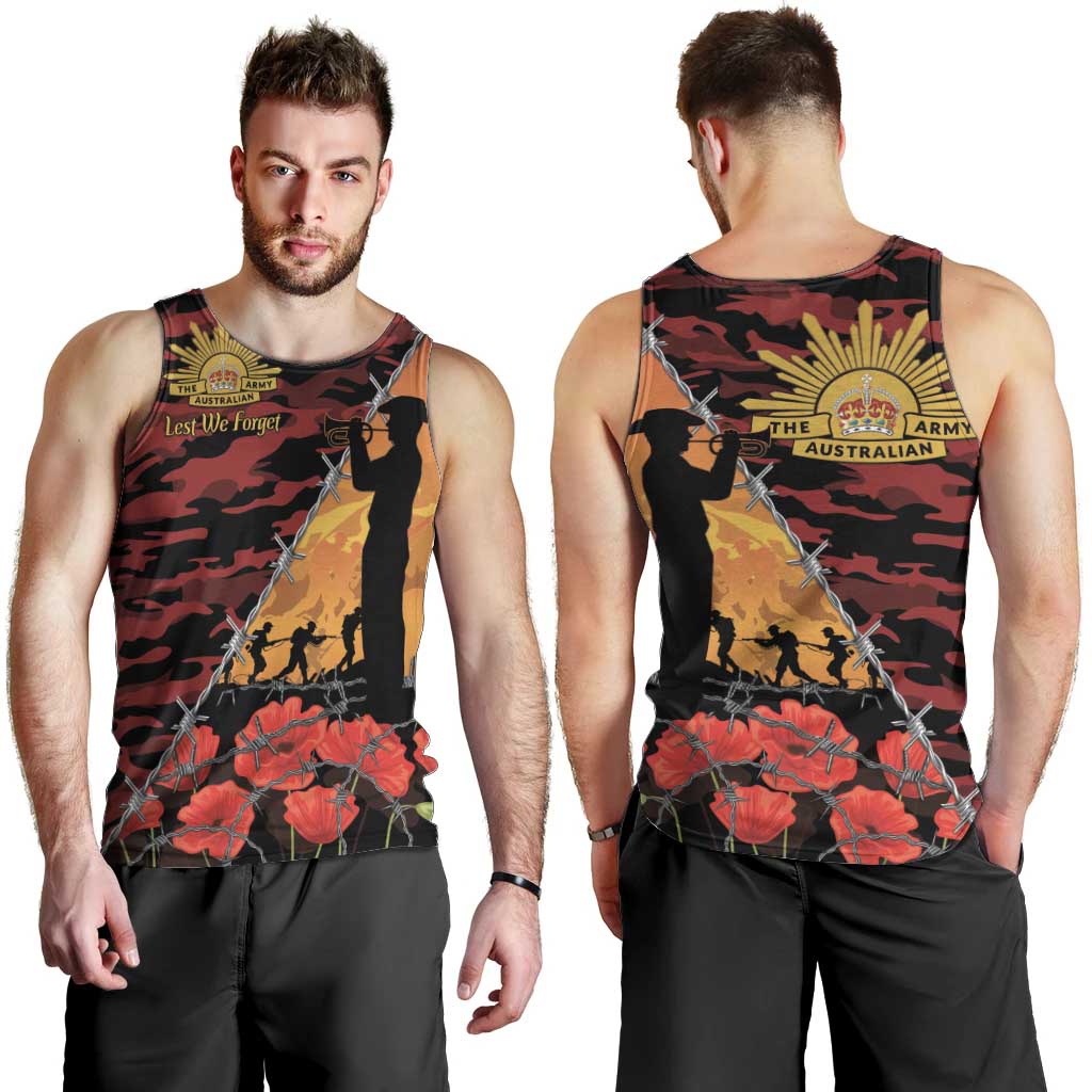 ANZAC Lest We Forget Men Tank Top Australian Army Poppy Tribute