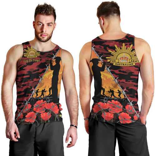 ANZAC Lest We Forget Men Tank Top Australian Army Poppy Tribute