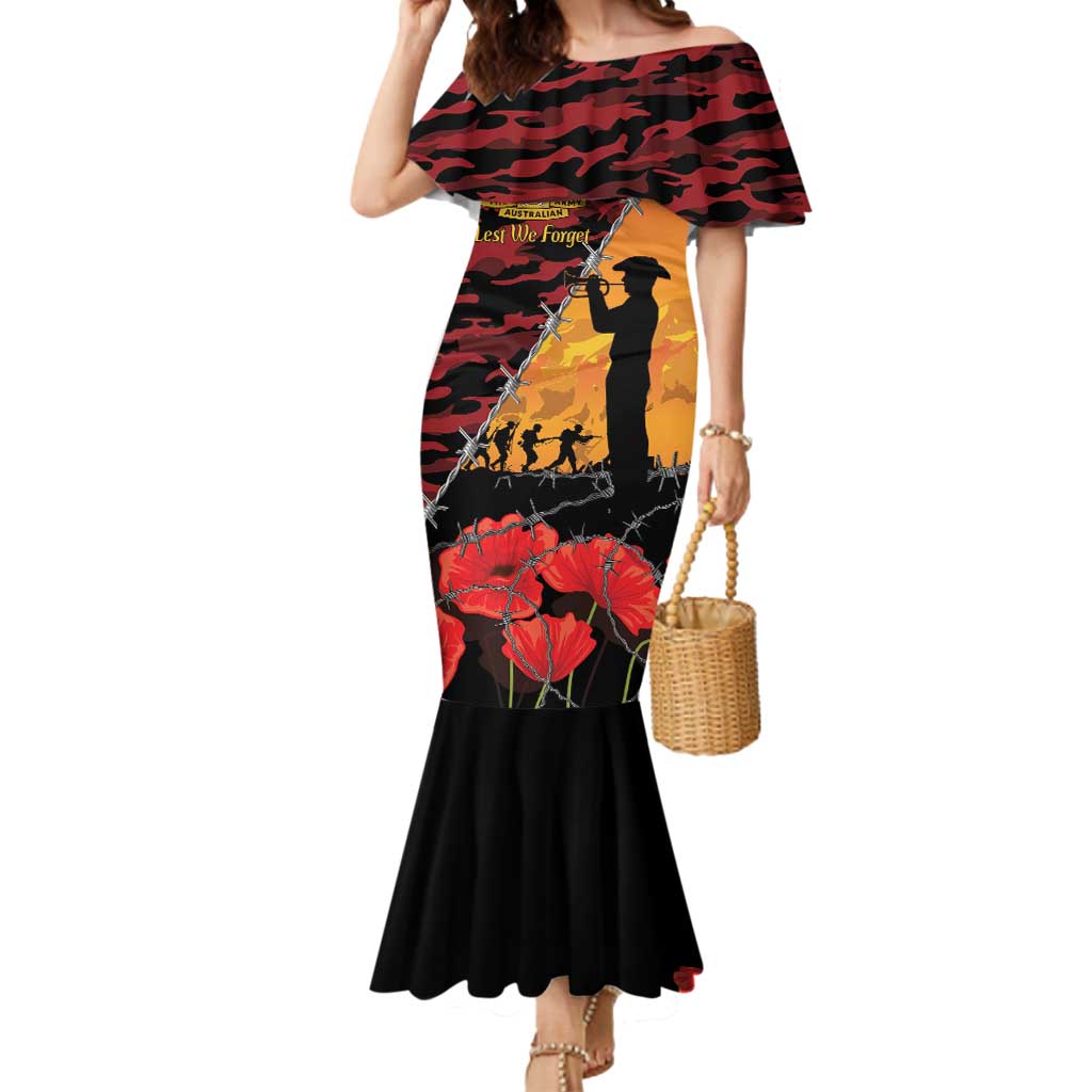 ANZAC Lest We Forget Mermaid Dress Australian Army Poppy Tribute