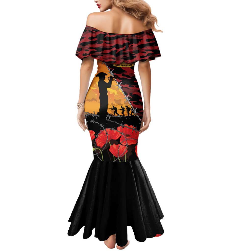 ANZAC Lest We Forget Mermaid Dress Australian Army Poppy Tribute