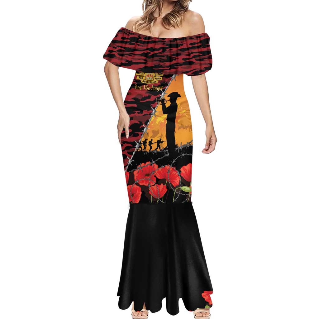 ANZAC Lest We Forget Mermaid Dress Australian Army Poppy Tribute