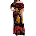 ANZAC Lest We Forget Off Shoulder Maxi Dress Australian Army Poppy Tribute