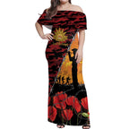 ANZAC Lest We Forget Off Shoulder Maxi Dress Australian Army Poppy Tribute