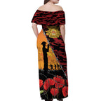 ANZAC Lest We Forget Off Shoulder Maxi Dress Australian Army Poppy Tribute