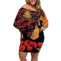 ANZAC Lest We Forget Off Shoulder Short Dress Australian Army Poppy Tribute