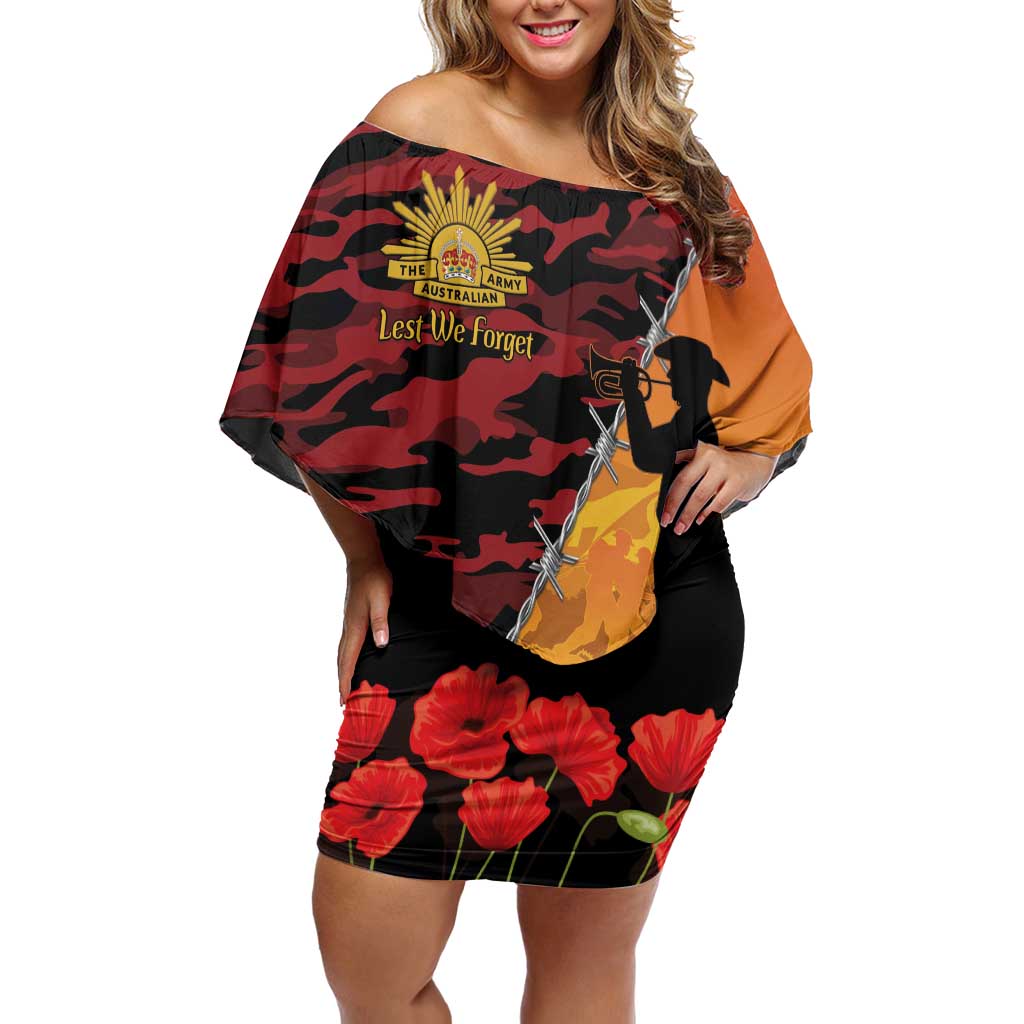 ANZAC Lest We Forget Off Shoulder Short Dress Australian Army Poppy Tribute