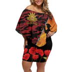 ANZAC Lest We Forget Off Shoulder Short Dress Australian Army Poppy Tribute