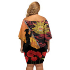 ANZAC Lest We Forget Off Shoulder Short Dress Australian Army Poppy Tribute