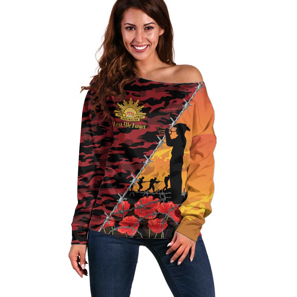 ANZAC Lest We Forget Off Shoulder Sweater Australian Army Poppy Tribute