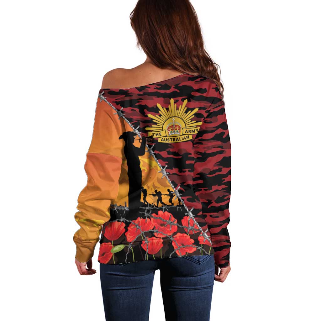 ANZAC Lest We Forget Off Shoulder Sweater Australian Army Poppy Tribute