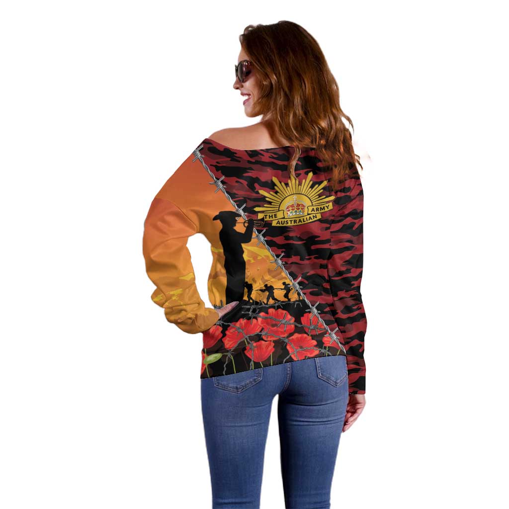 ANZAC Lest We Forget Off Shoulder Sweater Australian Army Poppy Tribute