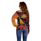 ANZAC Lest We Forget Off Shoulder Sweater Australian Army Poppy Tribute