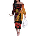 ANZAC Lest We Forget Off The Shoulder Long Sleeve Dress Australian Army Poppy Tribute