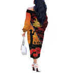 ANZAC Lest We Forget Off The Shoulder Long Sleeve Dress Australian Army Poppy Tribute