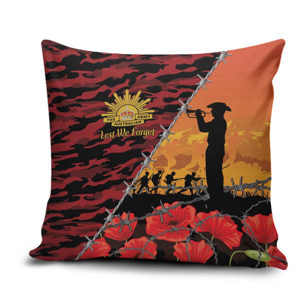 ANZAC Lest We Forget Pillow Cover Australian Army Poppy Tribute
