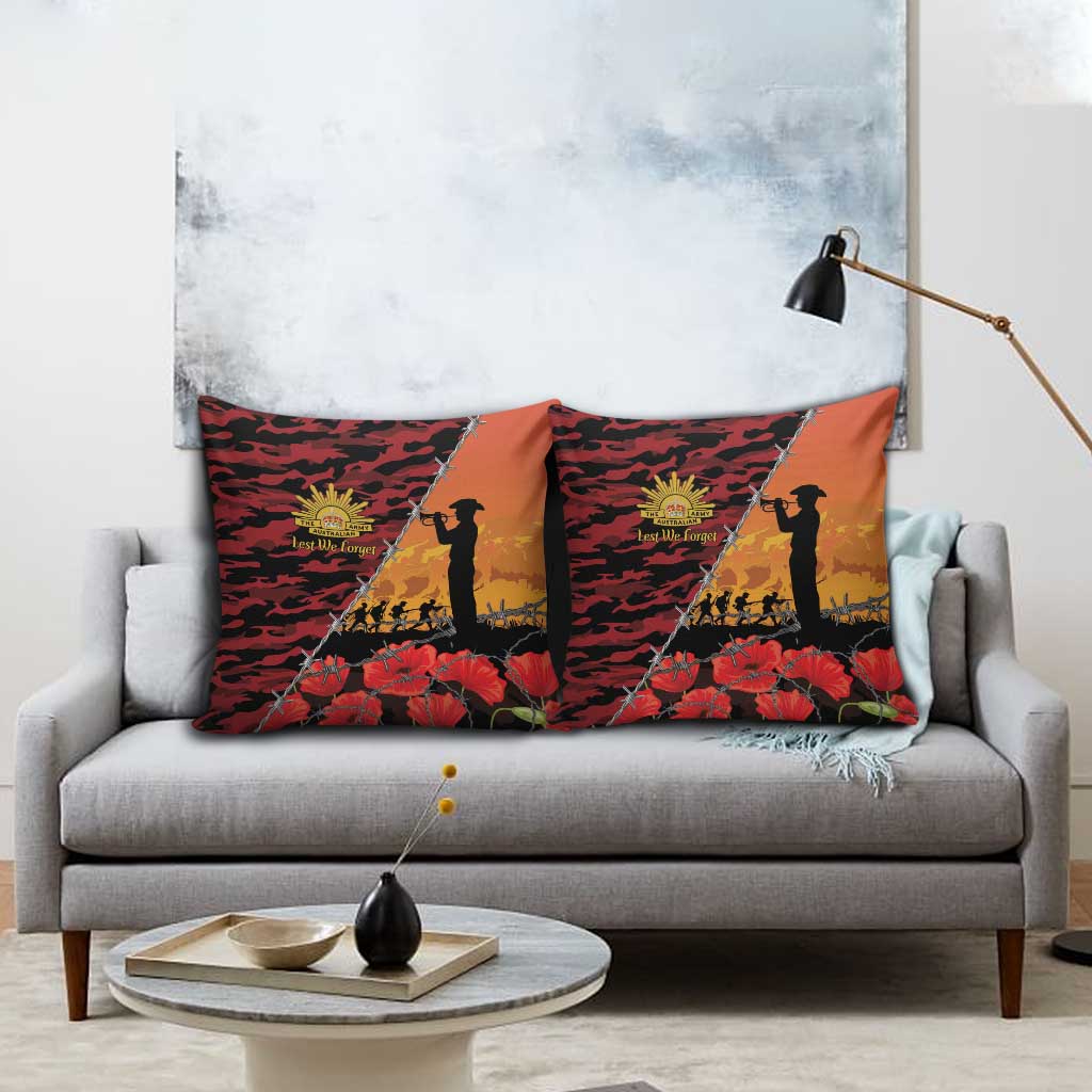 ANZAC Lest We Forget Pillow Cover Australian Army Poppy Tribute