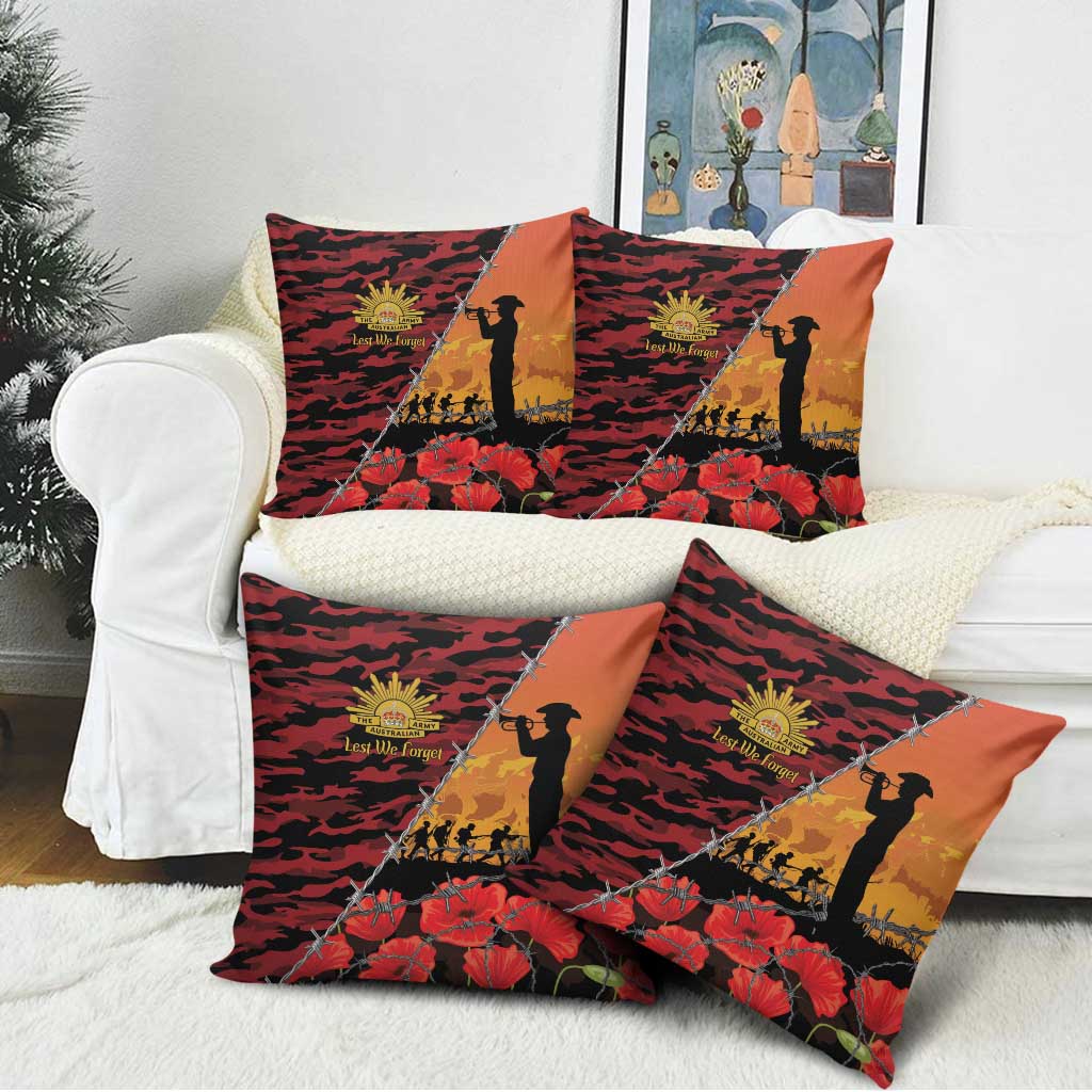 ANZAC Lest We Forget Pillow Cover Australian Army Poppy Tribute