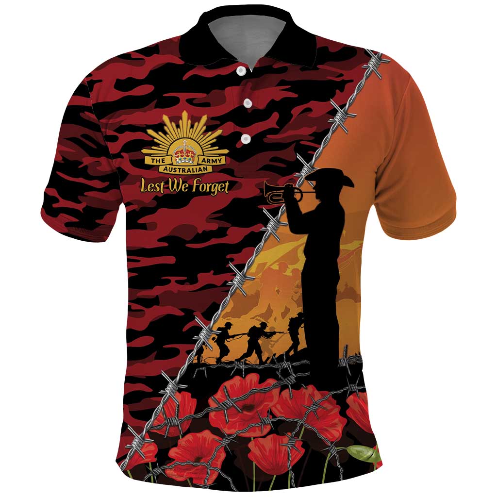ANZAC Lest We Forget Polo Shirt Australian Army Poppy Tribute