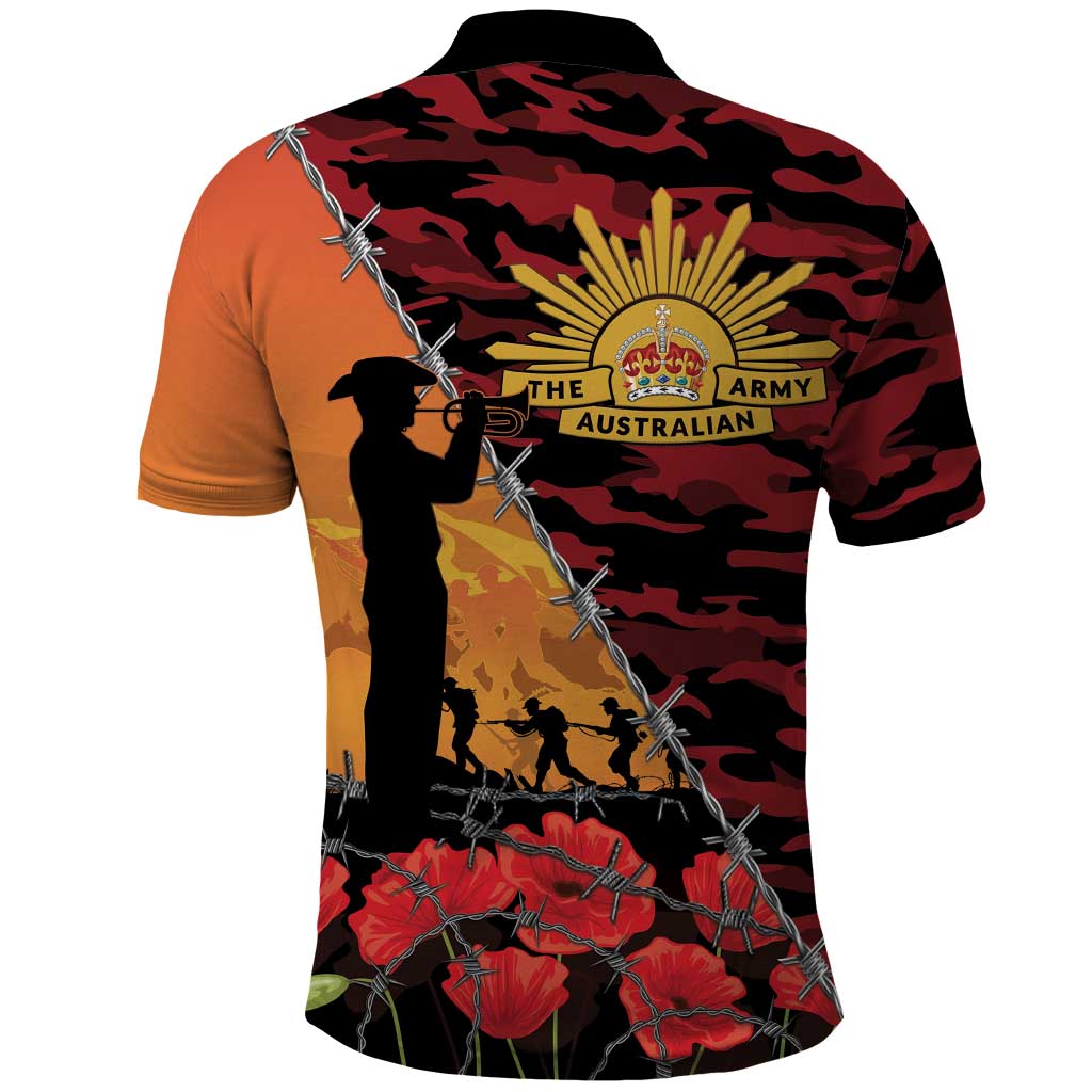 ANZAC Lest We Forget Polo Shirt Australian Army Poppy Tribute