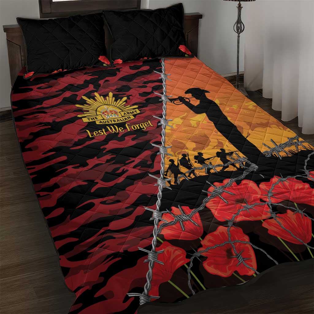 ANZAC Lest We Forget Quilt Bed Set Australian Army Poppy Tribute