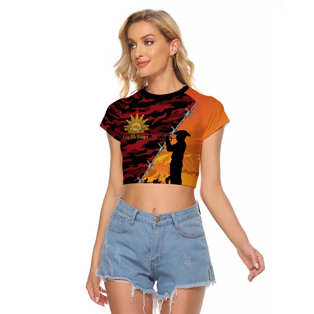 ANZAC Lest We Forget Raglan Cropped T Shirt Australian Army Poppy Tribute