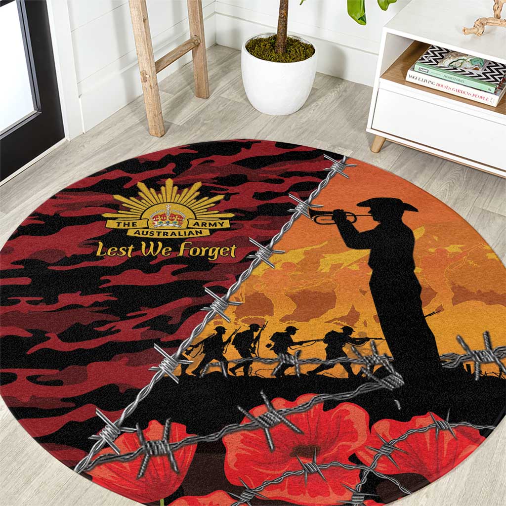 ANZAC Lest We Forget Round Carpet Australian Army Poppy Tribute