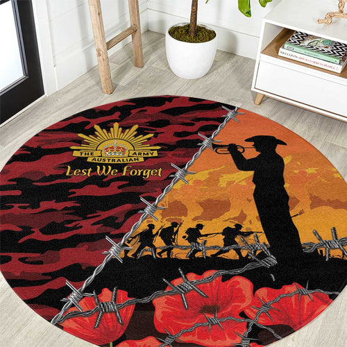 ANZAC Lest We Forget Round Carpet Australian Army Poppy Tribute