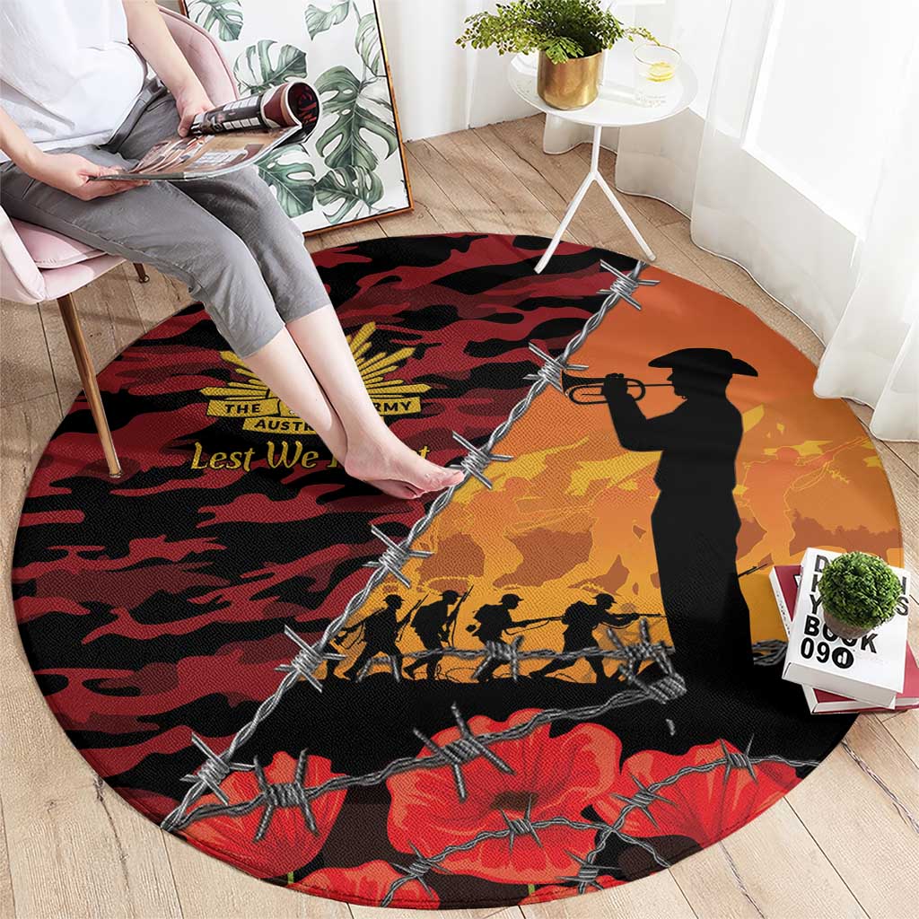 ANZAC Lest We Forget Round Carpet Australian Army Poppy Tribute