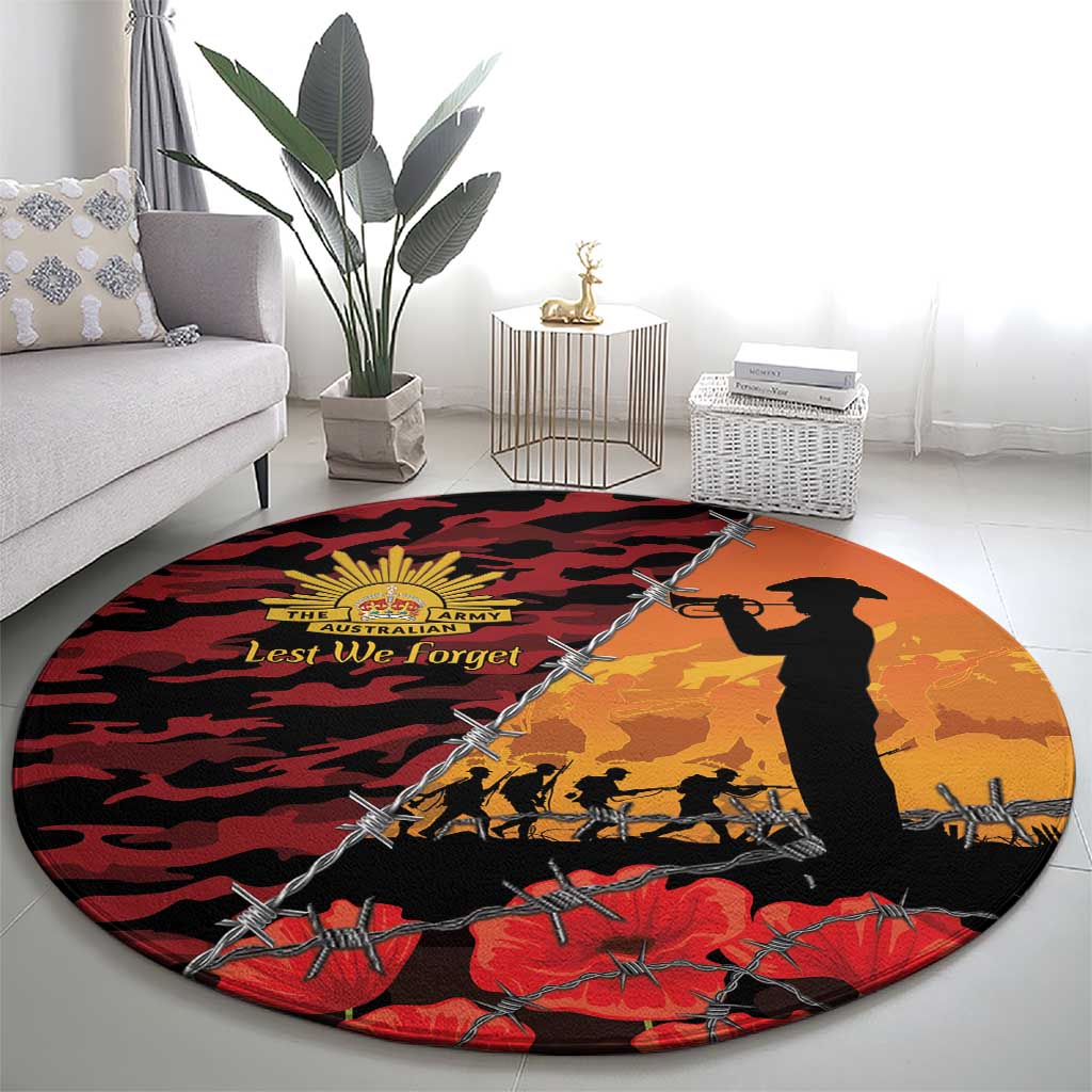 ANZAC Lest We Forget Round Carpet Australian Army Poppy Tribute