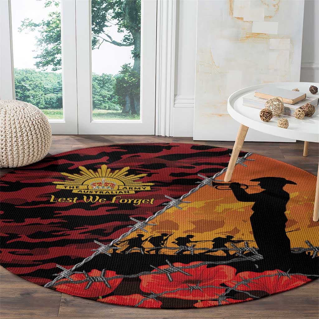 ANZAC Lest We Forget Round Carpet Australian Army Poppy Tribute