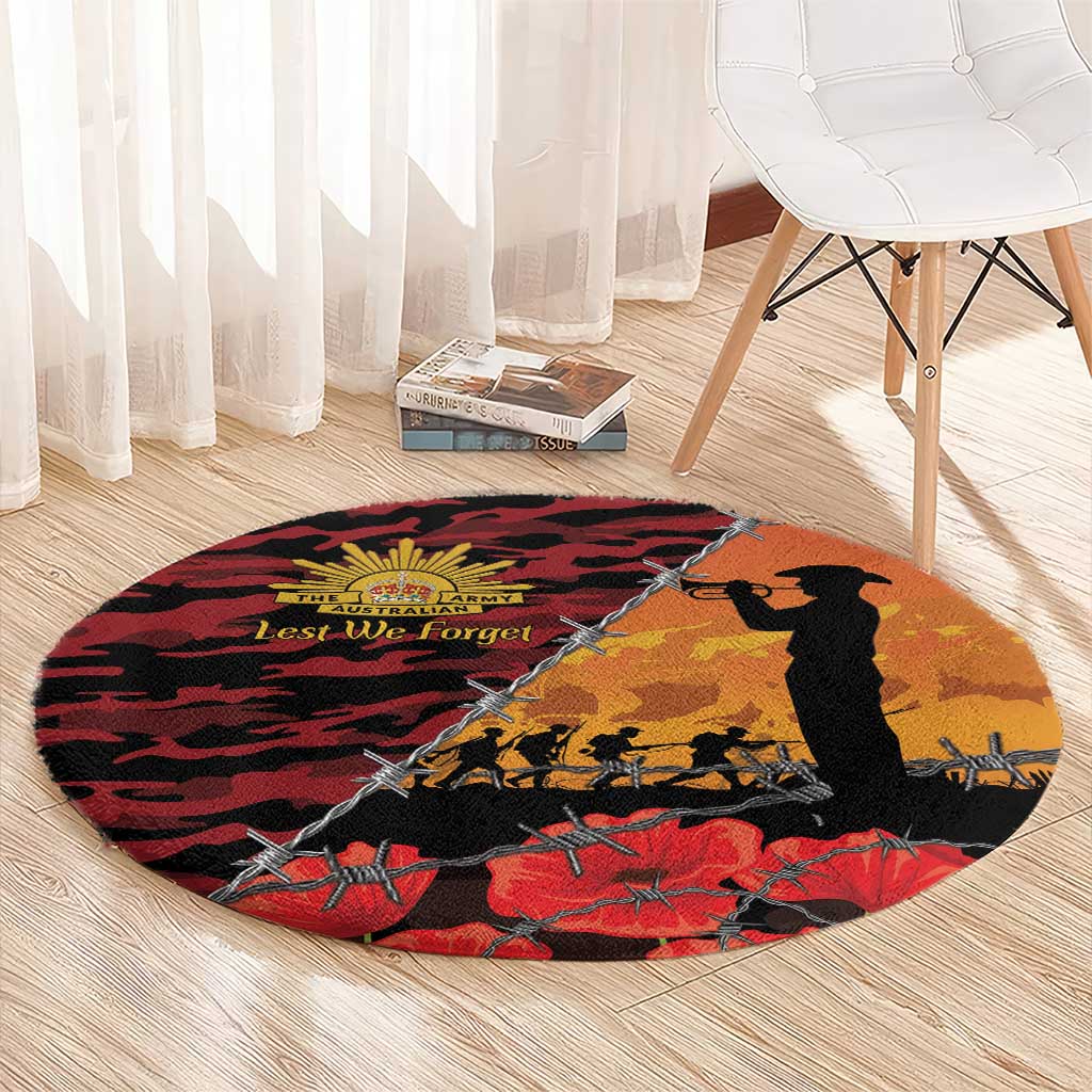 ANZAC Lest We Forget Round Carpet Australian Army Poppy Tribute